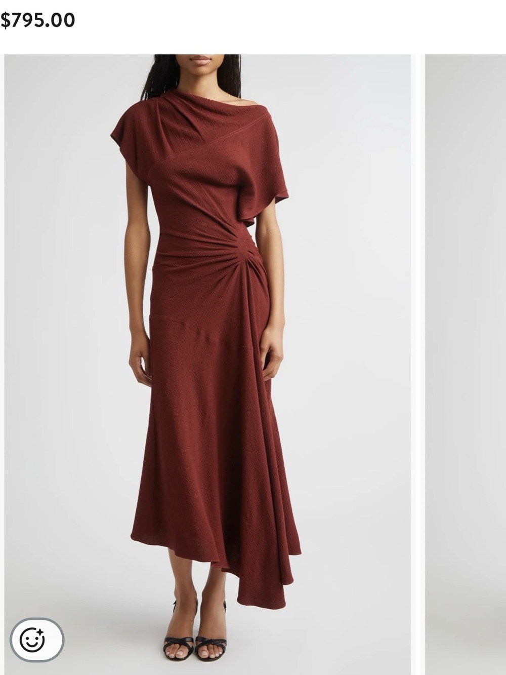 NEW A.L.C. Asymmetrical Ruched Dena Crepe Midi Dress in Rust